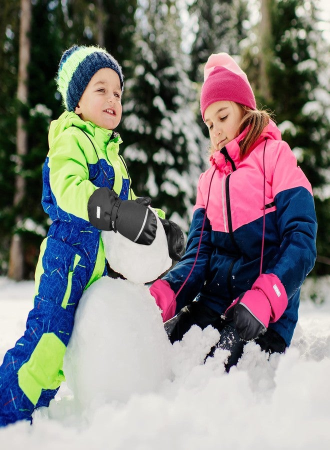 MCTi Kids Mittens Waterproof Winter Ski Warm Sherpa Lined Long Cuff with String (Black, XX-Small(Fits 5-7 Years)) - Image 5